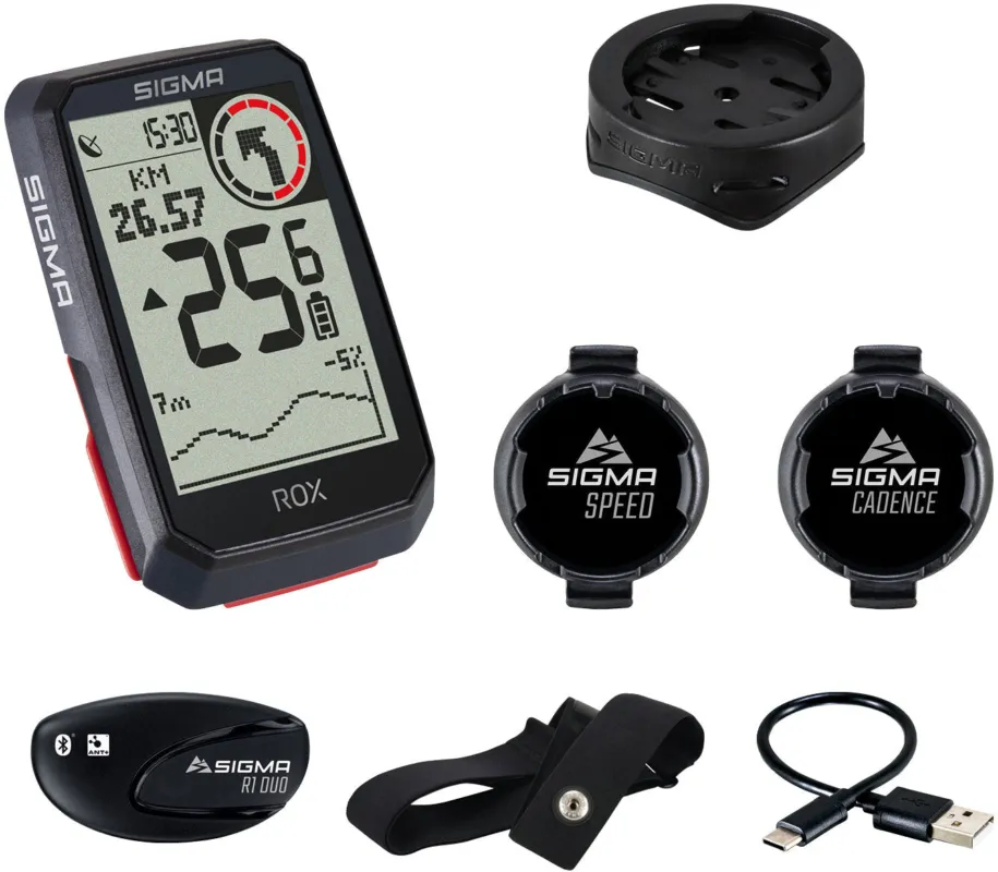 Top-Preis Sigma ROX 4.0 Fahrradcomputer Set inkl. Vorbauhalterung + Pulsgurt + Geschwindigkeit/Trittfrequenz Sensor schwarz