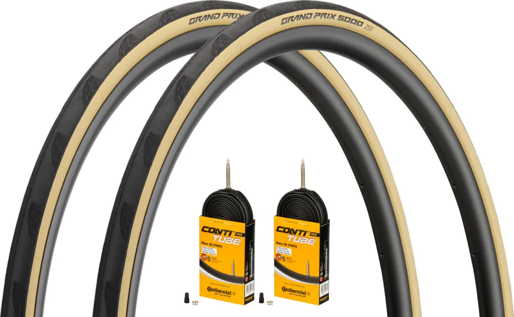 Continental Grand Prix 5000 28" Faltreifen 2er-Set + Race Schläuche 28 - schwarz-creme | 25-622 (700 x 25C) SV 60 mm Aktuell