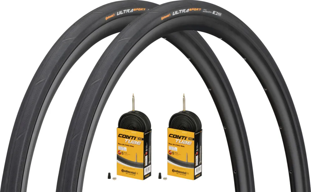 Continental Ultra Sport III 28" Faltreifen 2er-Set + Race Wide Schläuche 28 - schwarz | 28 " | 28 mm | 28-622 | 25-622 bis 32-630 Echt