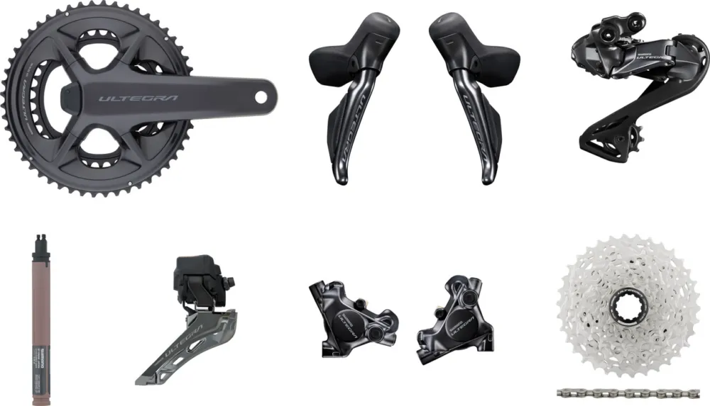 Shimano Ultegra Di2 R8150 Powermeter Gruppe 2x12 mit Scheibenbremse - anthrazit | Anlöt | 172,5 mm | 11-30 | 34-50 Markenprodukt