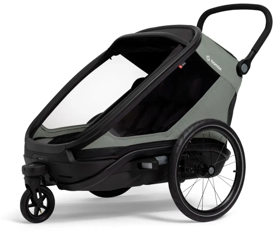 Hamax Outback Next Double Kinderanhänger mit Deichsel und Buggyrad - GREEN-BLACK - Größe ZWEISITZER Ausverkauf
