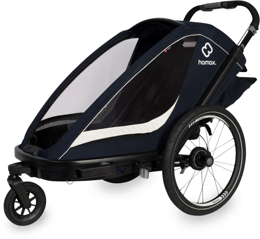 Markenware Hamax Breeze Single Kinderanhänger mit Deichsel und Buggyrad - Navy/cream - Größe EINSITZER